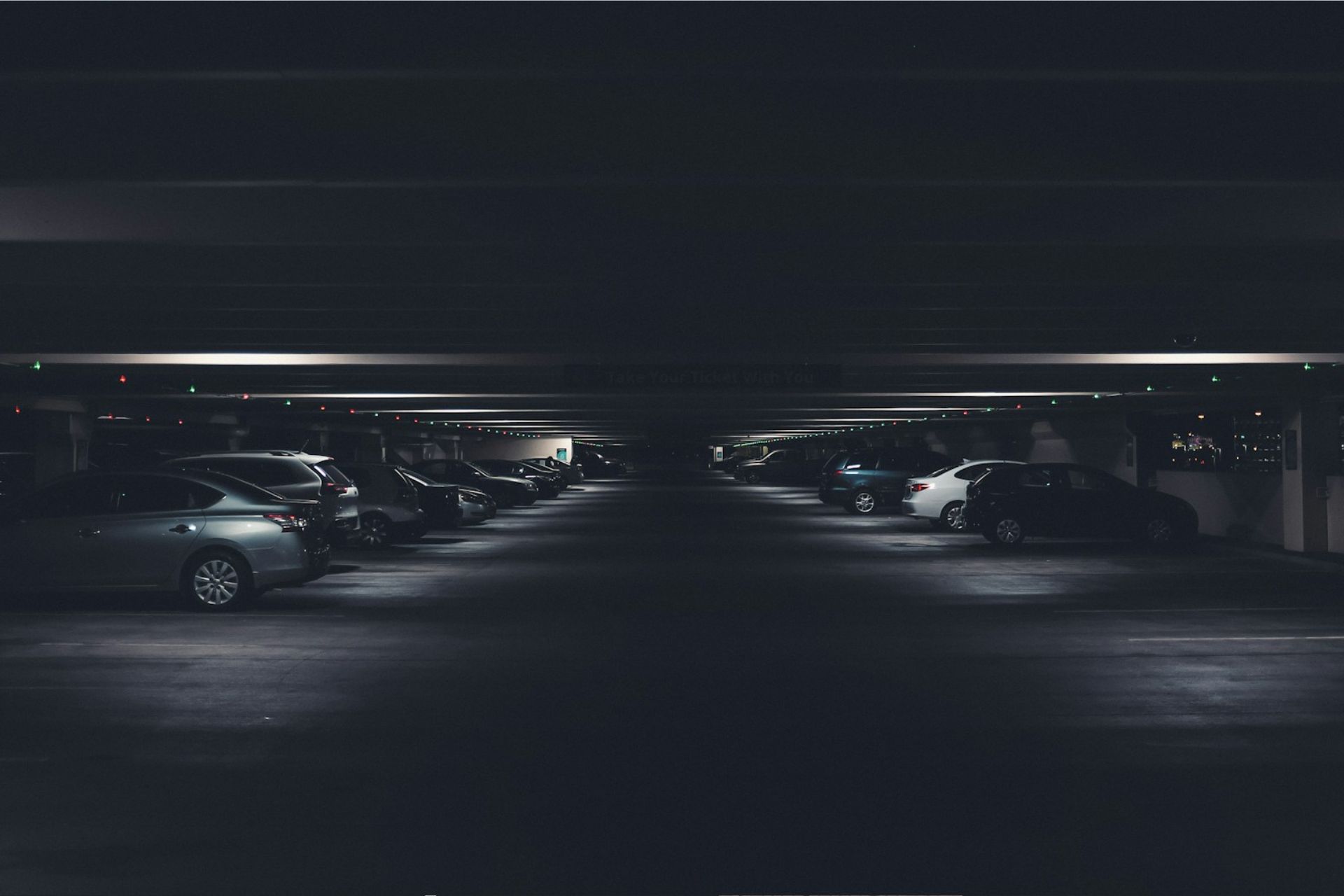 A poorly lit car park