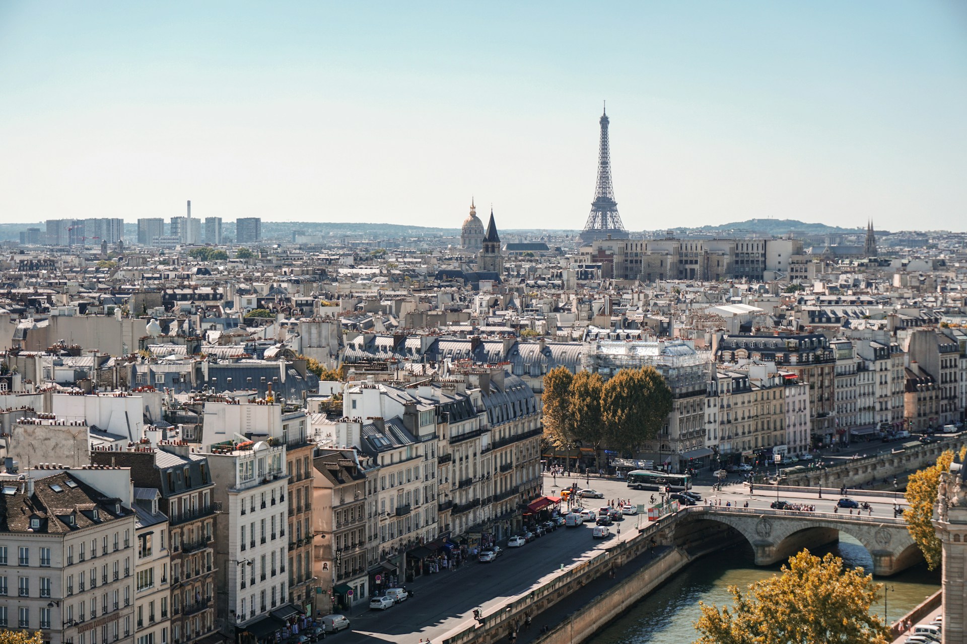 Rooftops in Paris, with the Eiffel Tower in the background