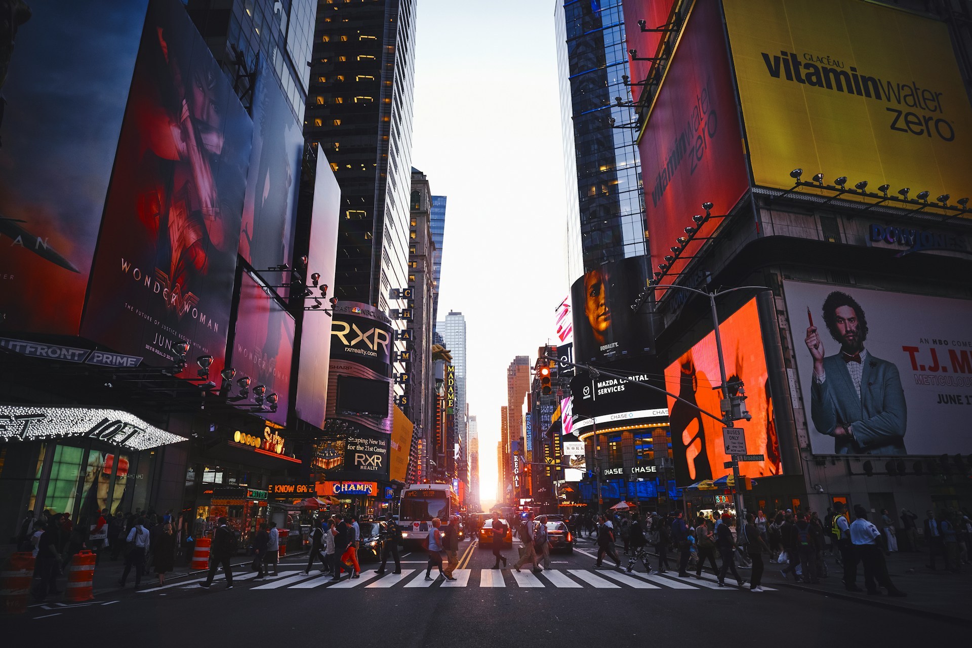 A street view with tall buildings in Manhattan, New York